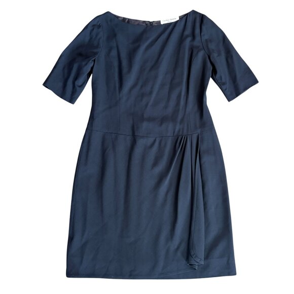 Carolina Herrera Dresses & Skirts - vintage Carolina Herrera navy dark blue wool dress size L 12 40" chest sheath
